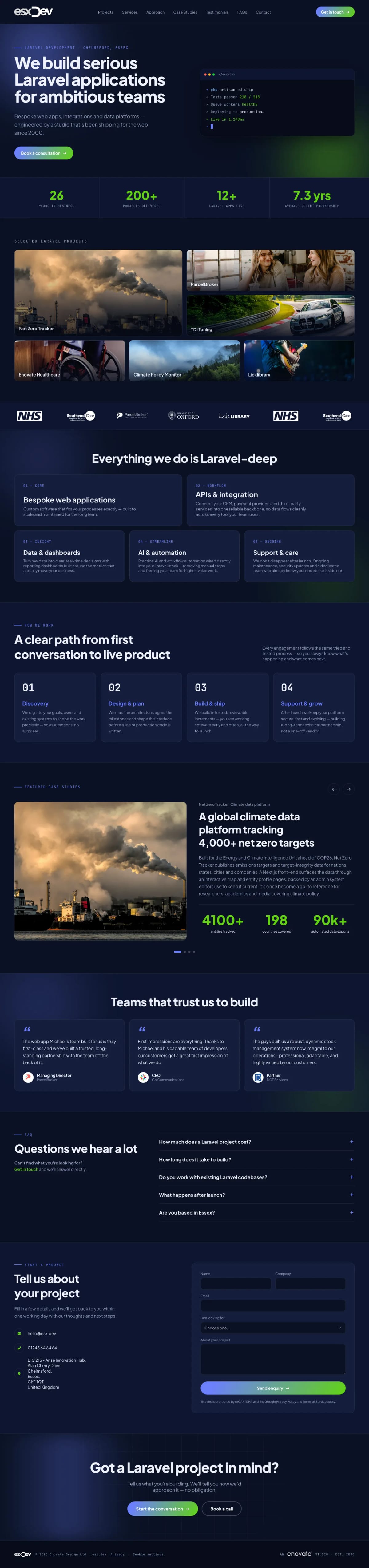 esx.dev homepage, full page screenshot